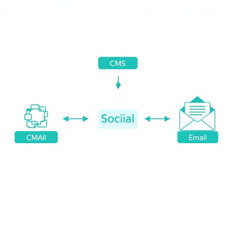 Diagram automatizovaného workflow z CMS do sociálních sítí a e-mailu